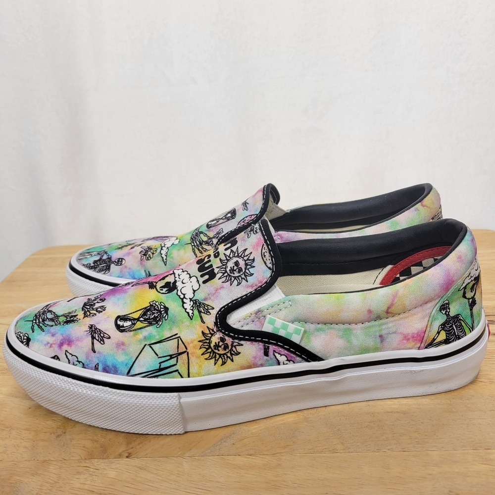 Vans Skate Slip On Shroom Doom Tie Dye Skeleton Shoes Mens 9.5 Psychedelic - Picture 10 of 14